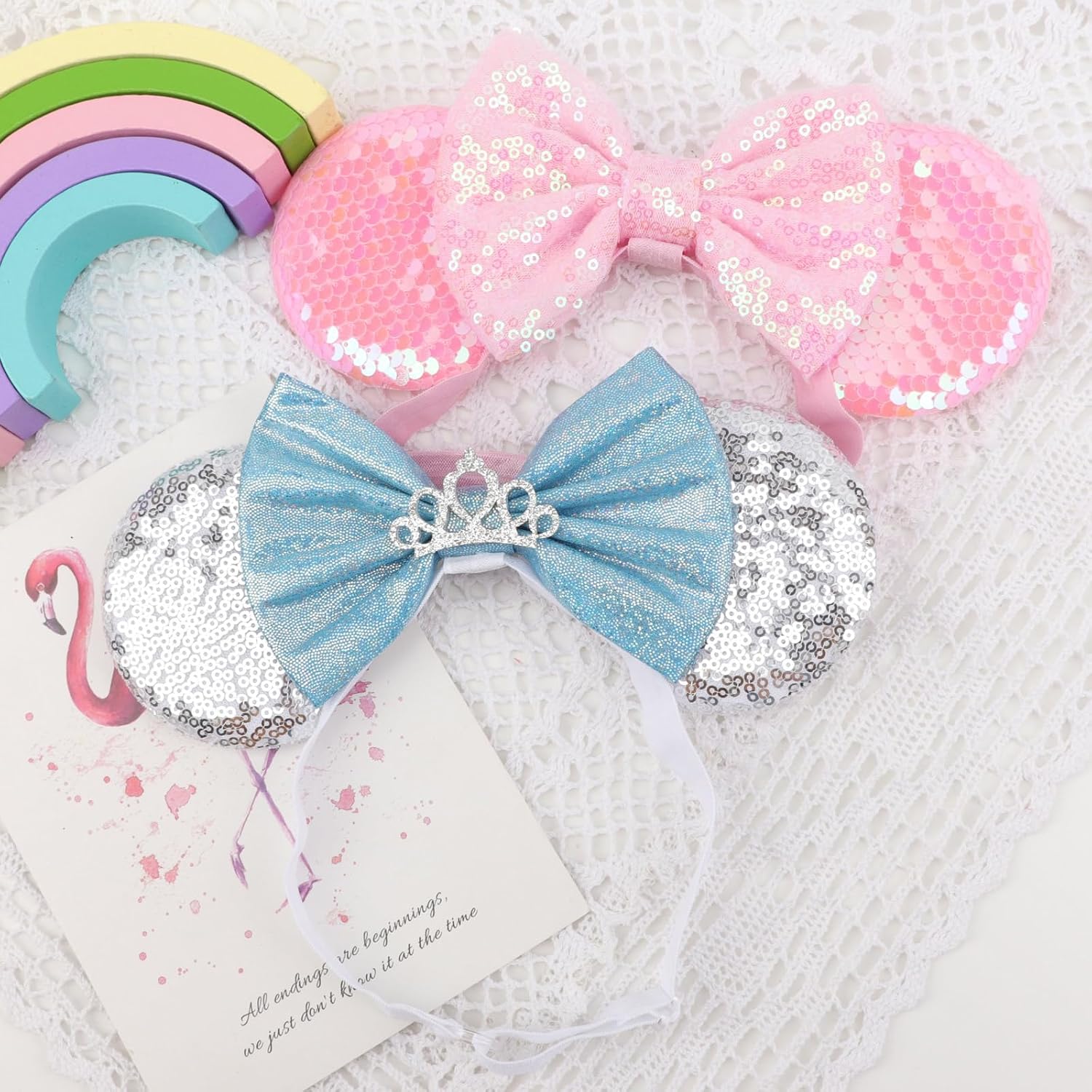 DRESHOW Minnie Ears Headbands Mouse Ears Sequins Bow Headbands Adjustable Elastic Headband Sequins Party Decoration Costume Cosplay for Women