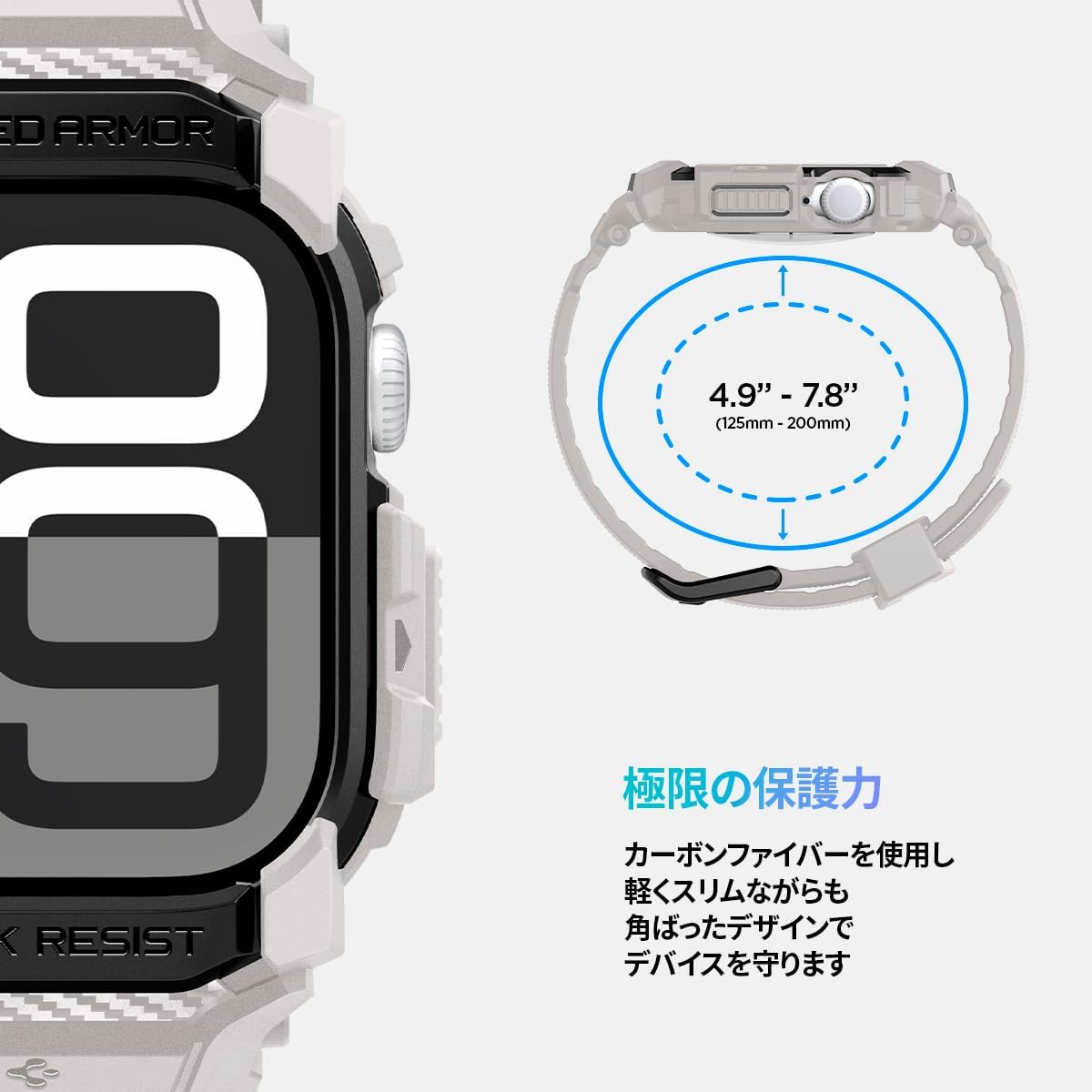 Spigen Apple Watch 10 Case 42mm Case Band Integrated Shockproof PC TPU Dual Layer Sports Band Drop Shock Absorption Durable Scratch Resistant Rugged Armor Pro (Dune Beige)