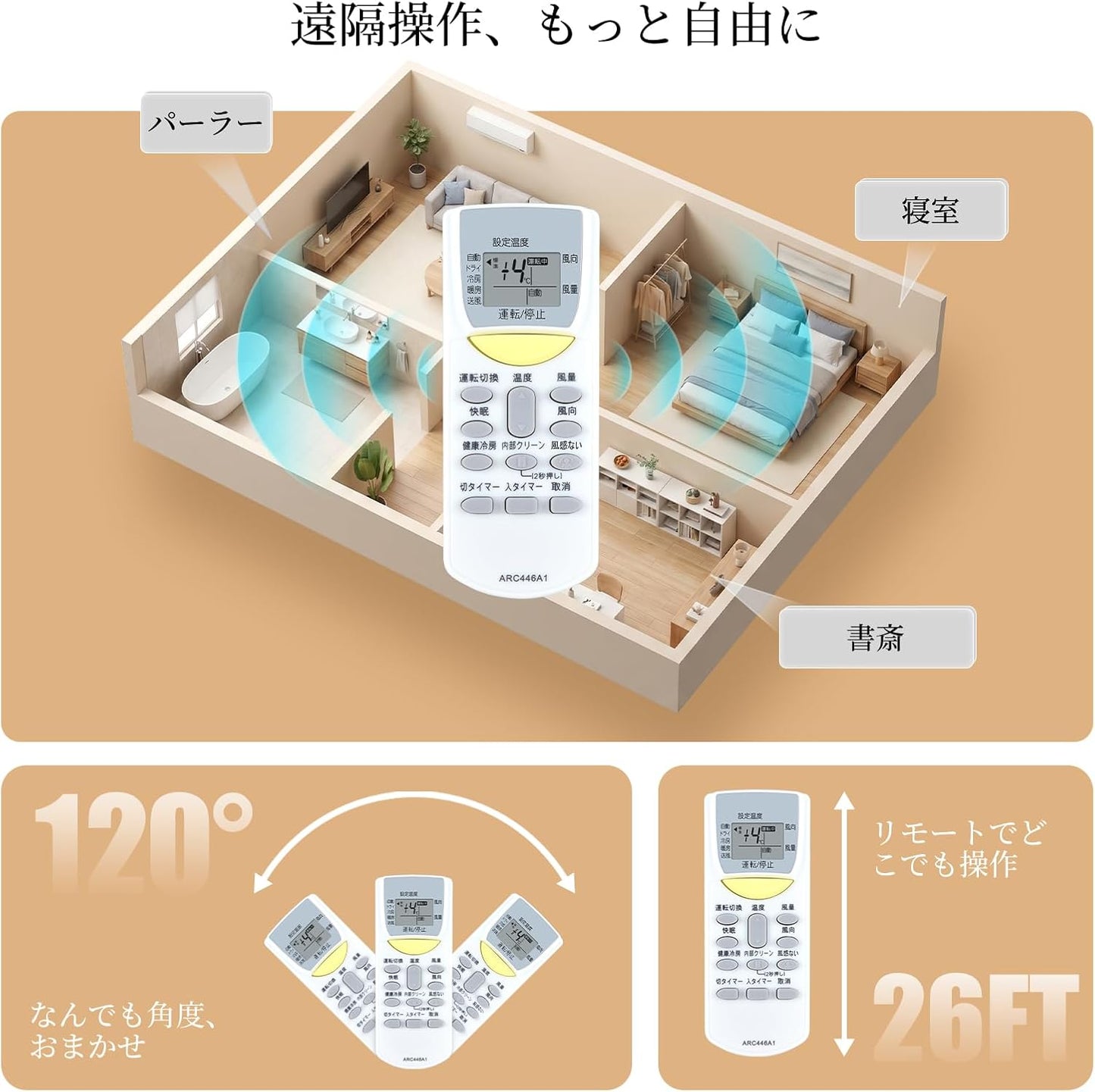 ダイキン 互換リモコン エアコン用リモコン ARC446A1 AN22GKS-W AN22GMNS-W AN22GNBS-W AN22GNS-W AN22GNSK-W AN22GUS-W AN25GKS-W AN25GMNS-W AN25GNBS-W AN25GNS-W AN25GNSK-W AN25GUS-W AN28GKS-W AN28GMNS-Wなど対応