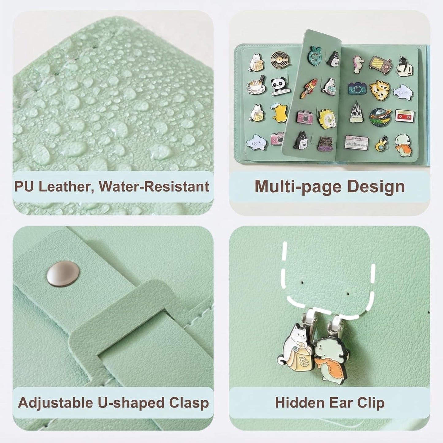 Enamel Pin Display Book Pins Collection Book, Portable PU Leather Trading Folder for Lapel Pins, Compact Enamel Pin Holder Organizer with 4 Pages for Travel (Sage Green)