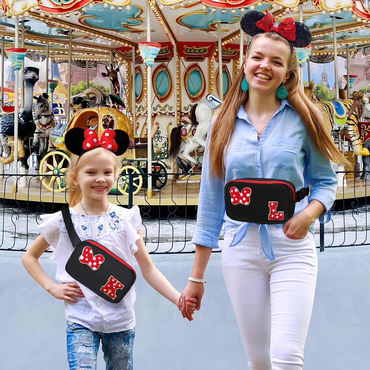 Riñonera con Lazo de Letra Inicial de Chenilla, Bolsa Cruzada Impermeable para Parque, Regalos de Navidad y Cumpleaños para Niñas Adolescentes, Hijas, Mujeres, Niños, Adultos, Linda Bolsa de Cinturón