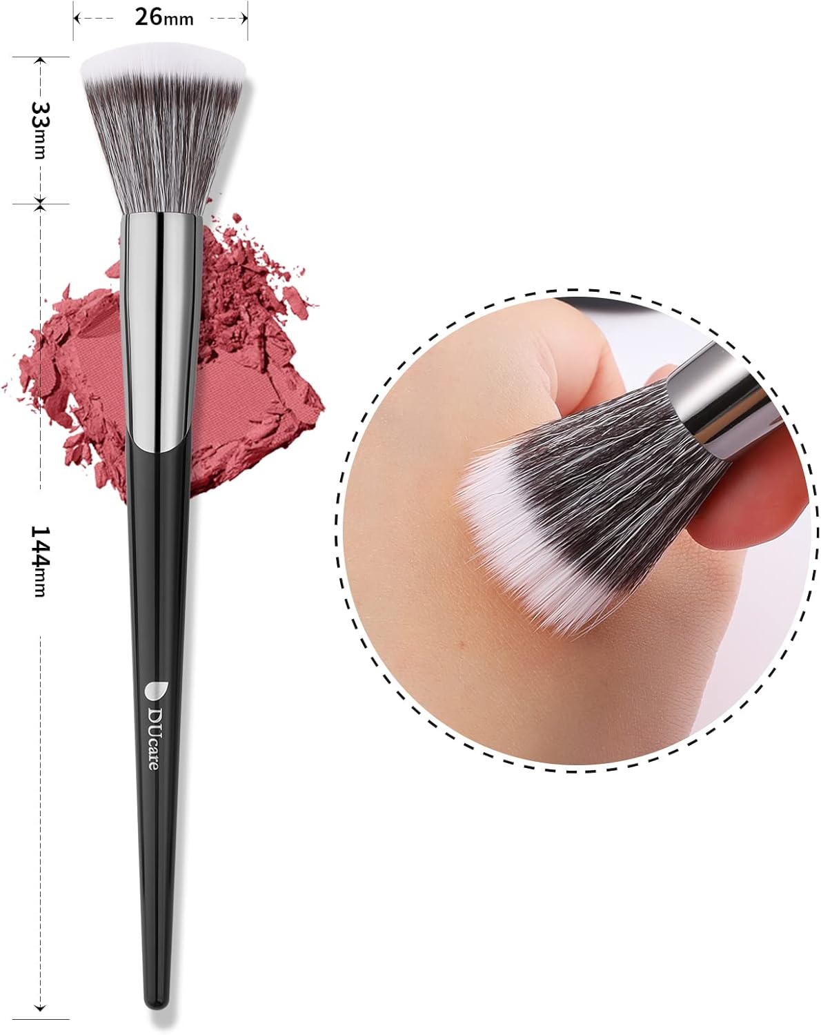 DUcare Cheek Brush, Stippling Brush, 188 Brush for Powder Foundation, Powder Brush, Soft Duo Fiber Face Brush for Even Application