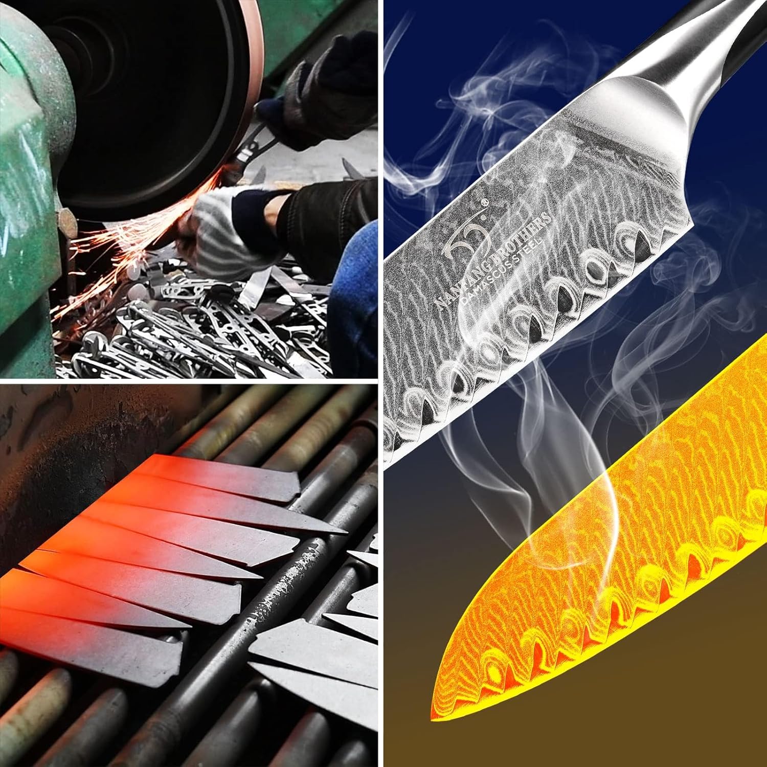 Santoku Knife, Gyuto Knife, Nanfang Brothers VG10+ Damascus, 67 Layers, Good Sharp, Multifunctional, Cooking Utensil, Meat, Vegetables, and Fruits, For Home Use, Commercial Use, (ABS Handle) Santoku
