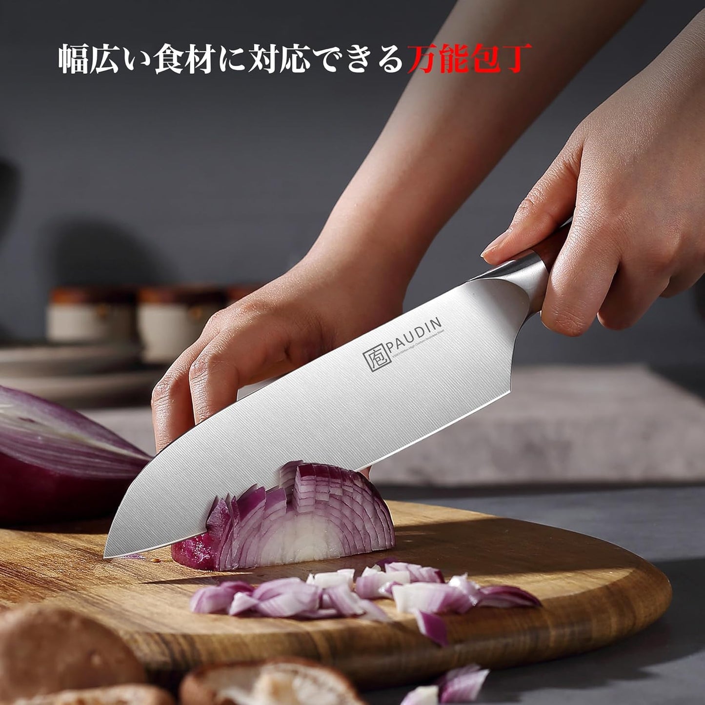 PAUDIN 5Cr15MoV 3-Piece Knife Set, Santoku Knife, Gyu Sword, Petite Knife, High Carbon Stainless Steel, Natural Wood Handle, Double-edged, All-Purpose Knife Set, Good Cut, Gift Ready