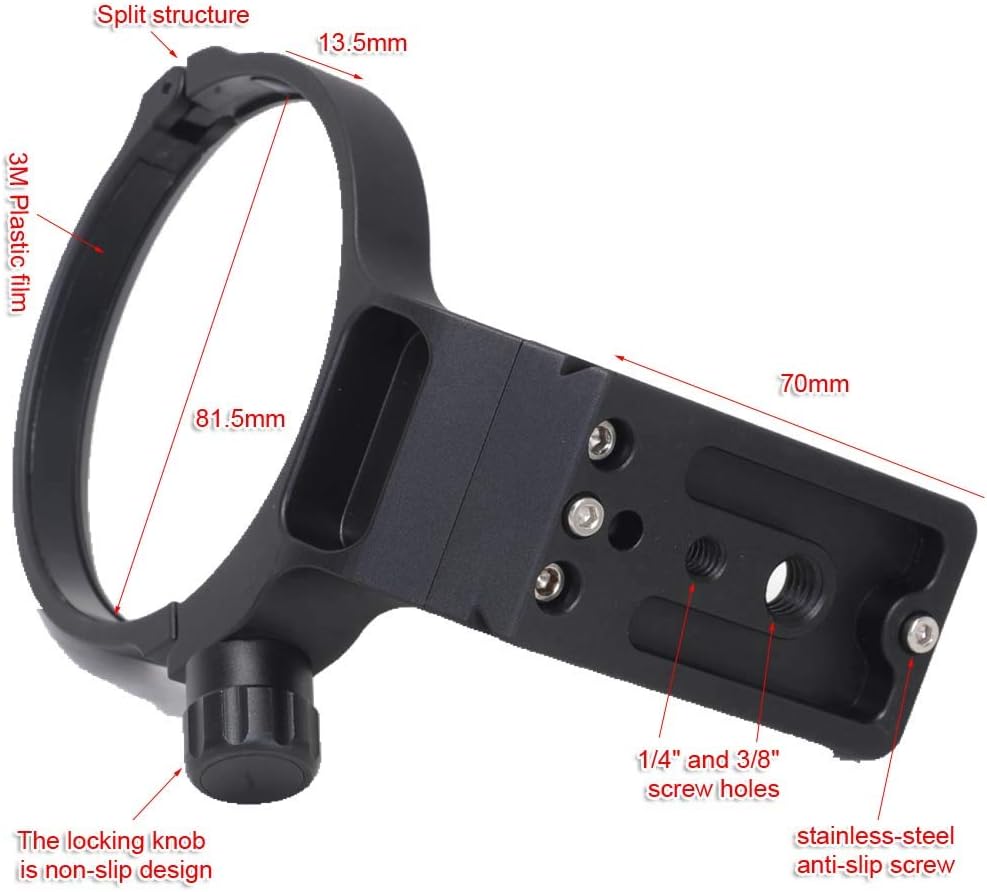 iShoot CNC Camera Ring Tripod Mount Ring, Lens Support Collar, Lens Bracket Collar, Tripod Socket, For Canon RF 70-200mm f/2.8L IS USM E(III), Bottom Quick Release Plate with 1/4 3/8 Screw Hole, Fits