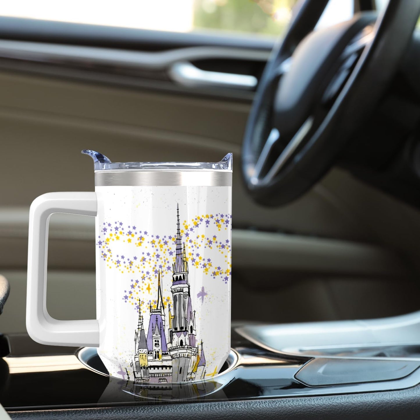 Vaso de acero inoxidable de 30 onzas con asa, tapa y pajita, taza aislada con lazo de estrella para regalos y viajes de mujer