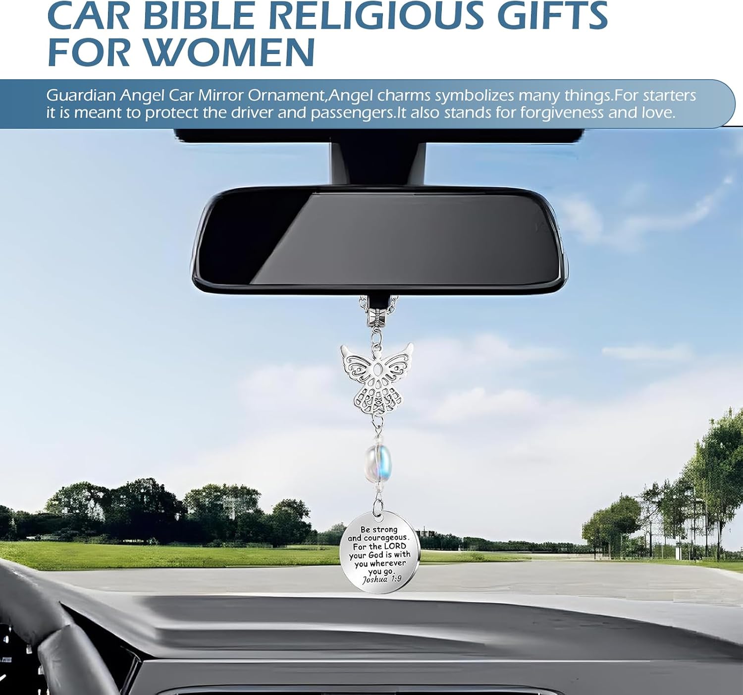 1 pieza ornamento colgante de ángel para espejo retrovisor, amuleto cristiano para espejo retrovisor, amuleto de alas de ángel guardián para espejo interior, universal para automóviles