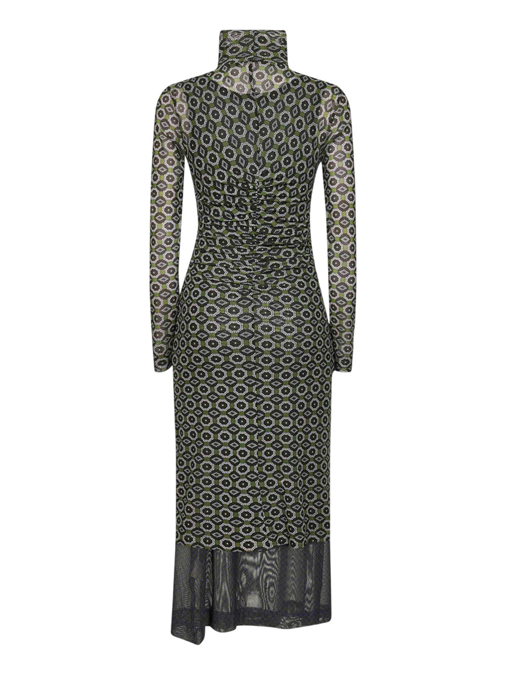 Monot DRIES VAN NOTEN GREEN PRINTED MESHレイヤードMIDIドレス - Image 5