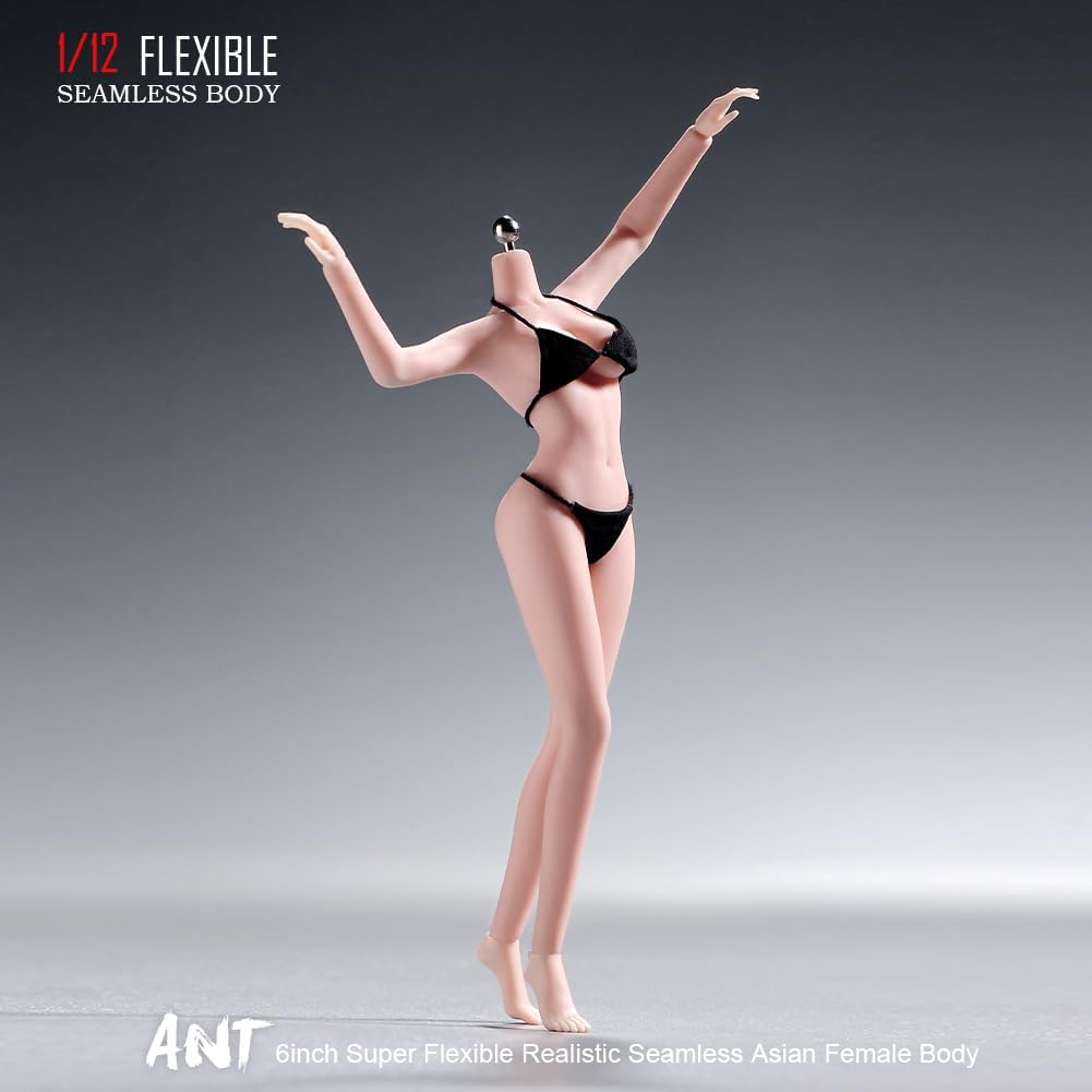 1/12 scale female body, 6.inch ultra flexible 22 joints seamless female body micro beauty three-dimensional action doll, removable foot model, suitable for hobby collection (white skin)