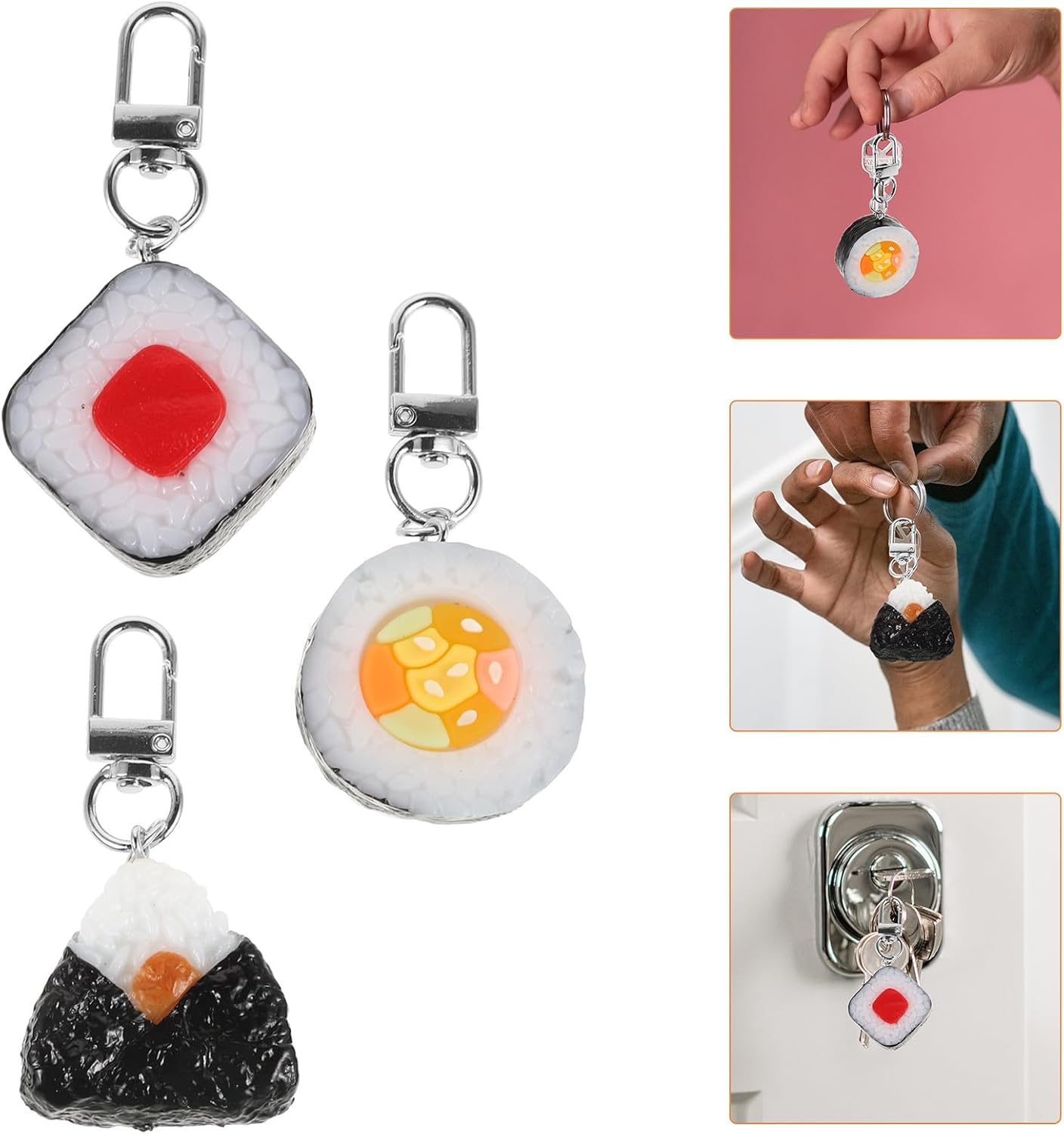 PACKOVE Pack of 3 Sushi Keychain Red Tuna Seaweed Plum Onigiri Bag Charm Keyring Backpack Accessories for Daily Decoration