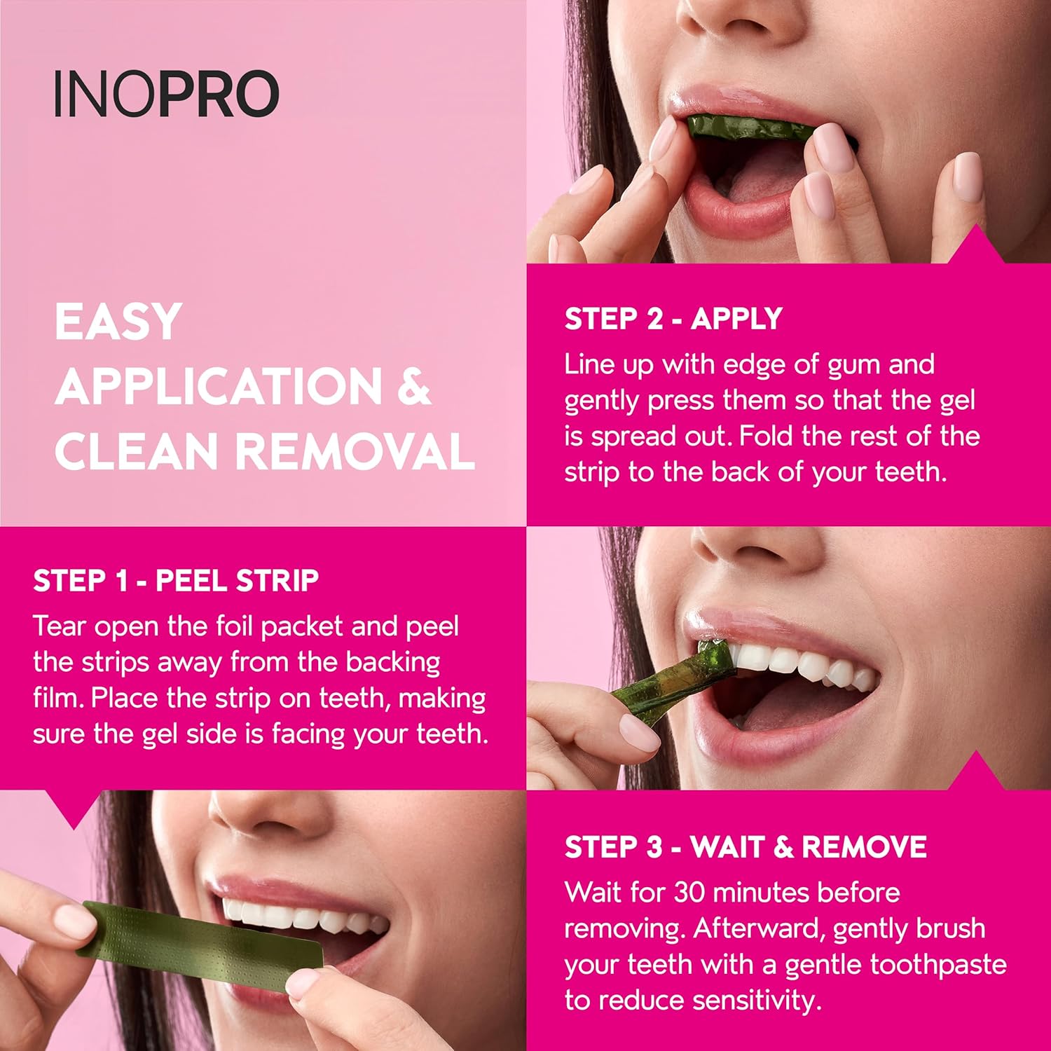 InoPro Kit de 14 Tratamientos de Tiras Blanqueadoras Dentales - Blanqueador Dental Seguro para el Esmalte, Sin Peróxido, Tiras Verdes y Blancas para Blanqueamiento Dental con Arbutina, Aceite de Coco