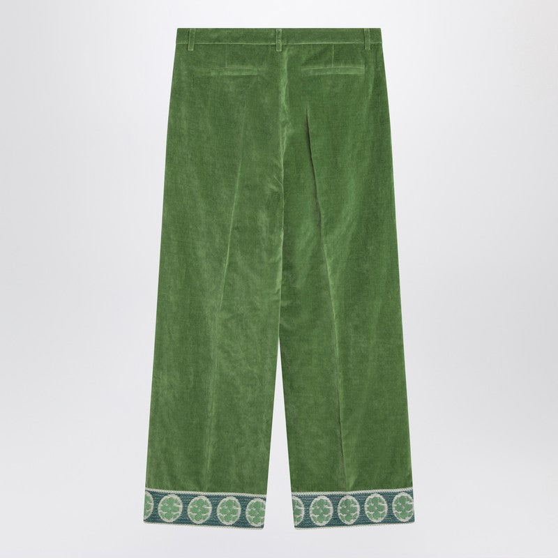 Valentino Jacquard裾のバレンティーノグリーンベルベットズボン - Image 5
