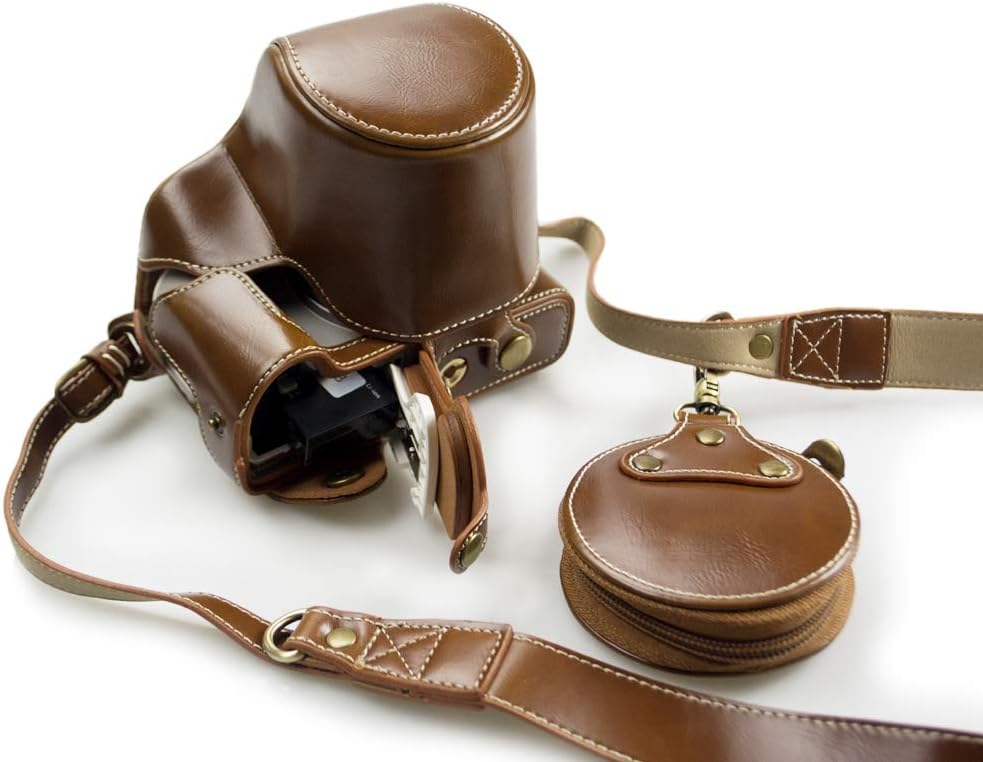 kinokoo Camera Bag for Canon EOS Kiss M/EOS Kiss M2/EOS M50/EOS M50 Mark 2 Camera Bag for 15-45mm Lens Replacement Battery Tripod Screw Hole PU Leather Full Protection with Shoulder Strap (Brown)
