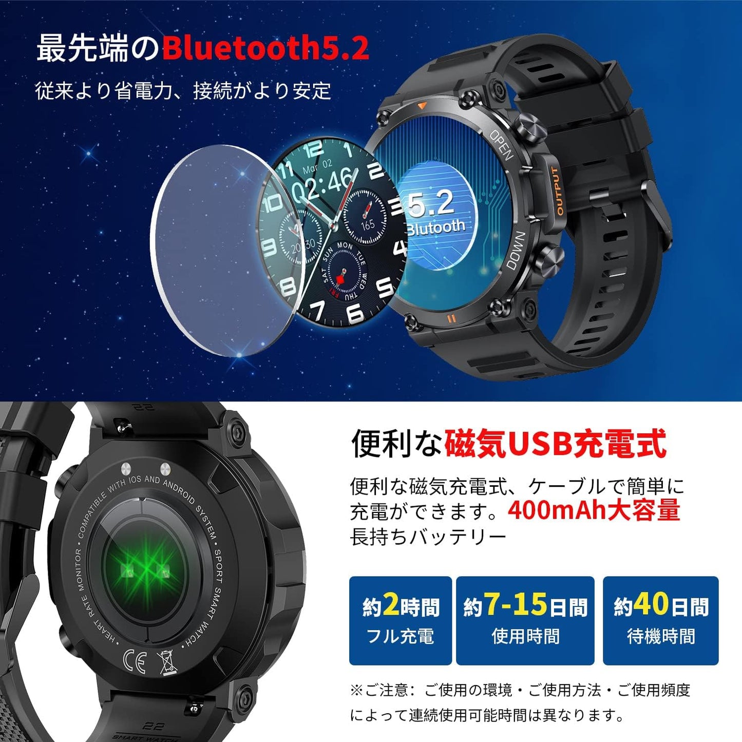 Smart Watch (2024 New, Large Screen, Military Standard, Bluetooth Calling Function), Music Playback, Sports Watch, Shock Resistant, Scratch Resistant, Bluetooth 5.2, Watch, 100+ Exercise Modes, 280+