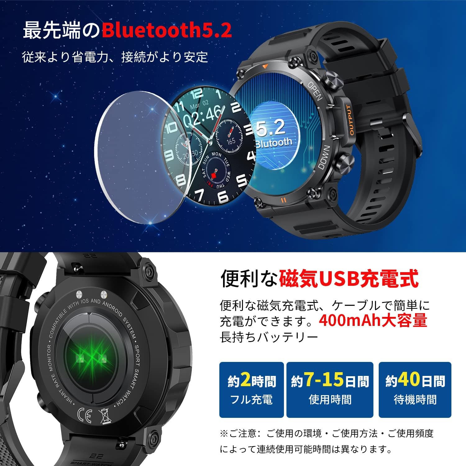 Smart Watch (2024 New, Large Screen, Military Standard, Bluetooth Calling Function), Music Playback, Sports Watch, Shock Resistant, Scratch Resistant, Bluetooth 5.2, Watch, 100+ Exercise Modes, 280+