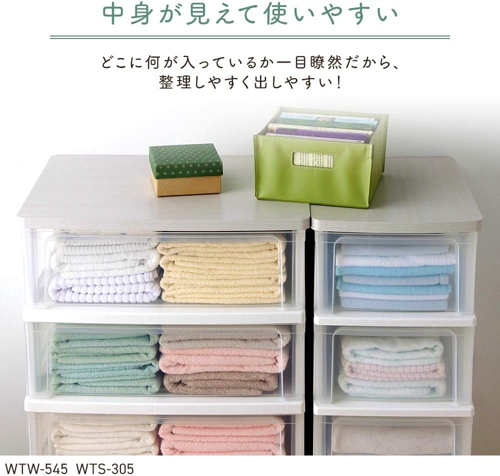 Iris Ohyama WTS-303 Chest, 3 Tiers, Ready to Use, Wooden Top Plate, Made in Japan, Width 12.8 x Depth 16.1 x Height 24.4 inches (32.4 x 41 x 62 cm), White, Plastic, No Assembly Required