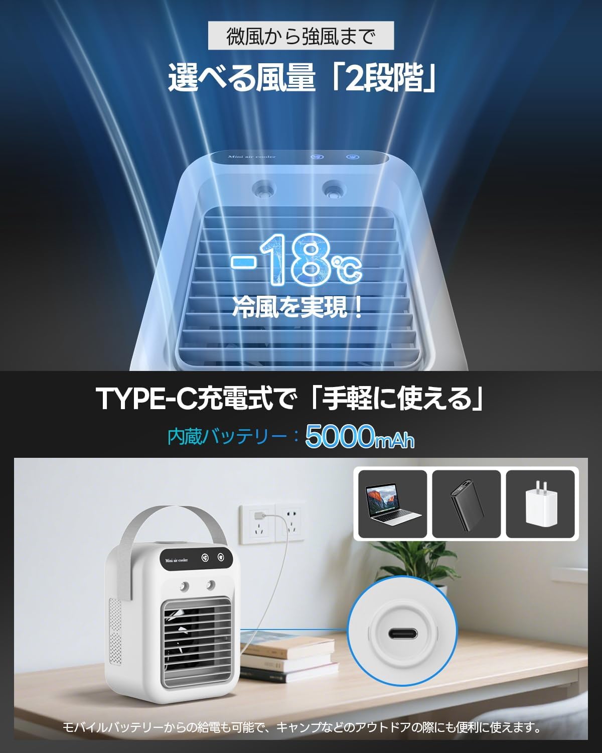 (Exclusive) Cooling Fan, 2026 High Performance Model, Super Strong Mist, Powerful Tabletop Cooler, Mini Air Conditioner, Cooler Fan, Small, 16.9 fl oz (500 ml), Large Capacity, 2 Levels