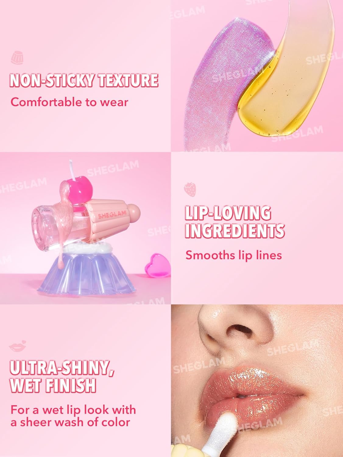 SHEGLAM Jelly Wow Hydrating Lip Oil, Ultra Glossy, Non-Sticky, Moisturizing, Lip Line Care - Princess Vibes