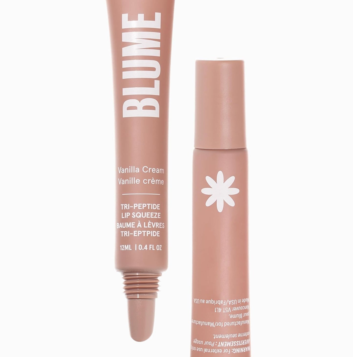 Blume Tri-Peptide Vanilla Lip Balm - Hidratante labial Superbalm con manteca de karité y escualano para hidratar profundamente y curar labios secos y agrietados, libre de crueldad animal y vegano (0.4 onzas líquidas)