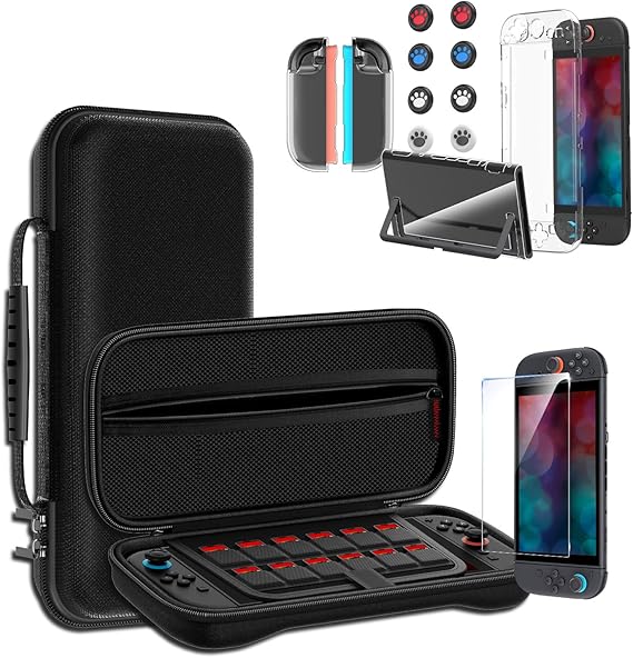 Switch 2 専用 ケース Sungale 収納ケース＋ガラス保護フィルム＋スティックキャップ8枚＋分体式設計 PCカバー+ TPUグリップカバー 12ゲームカードスロット 大容量 収納バッグ 耐衝撃 防塵 全面保護 防水