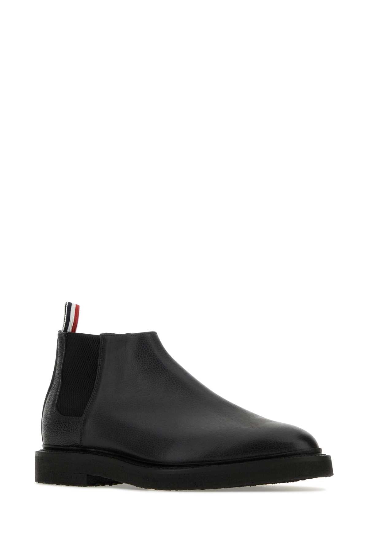 Thom トムブラウンブラックレザーアンクルブーツ - Image 5