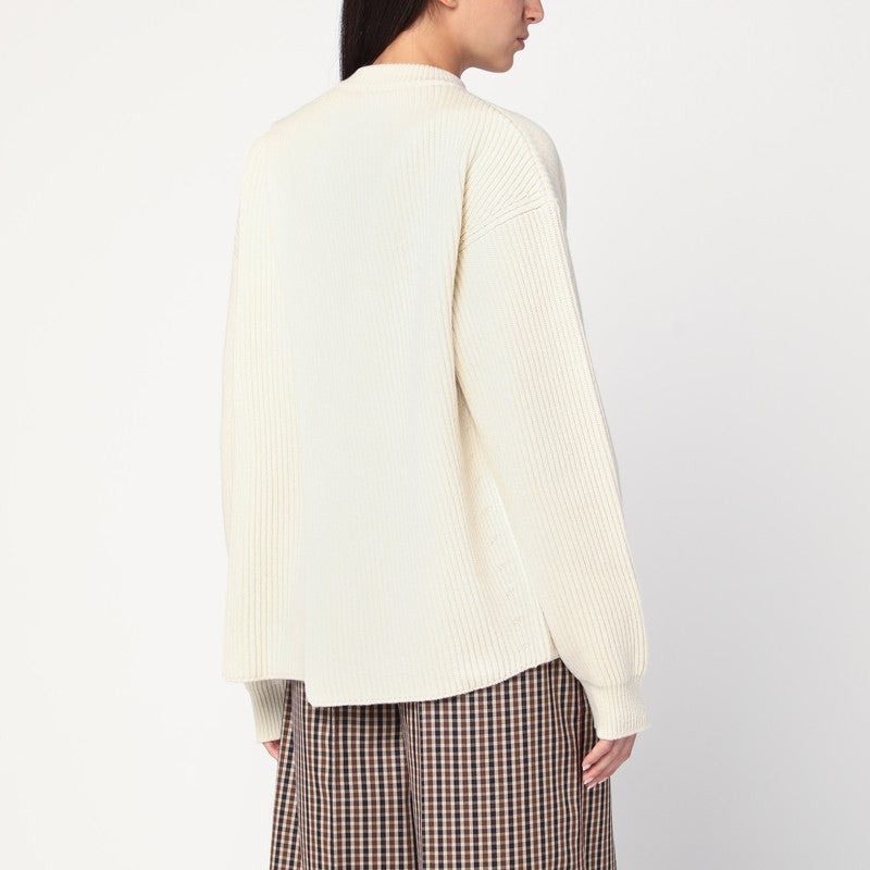 Jil ジルサンダーホワイトリブクルーネックセーター - Image 5