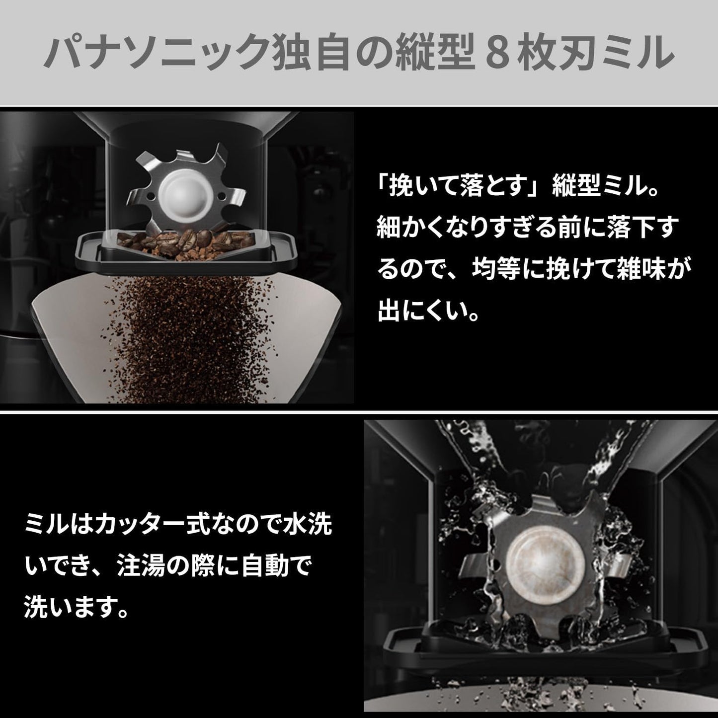 Panasonic NC-A58-K Coffee Maker, Fully Automatic with Mill, Boiling Water Purification Function, Equipped with Decafe Bean Course, Black