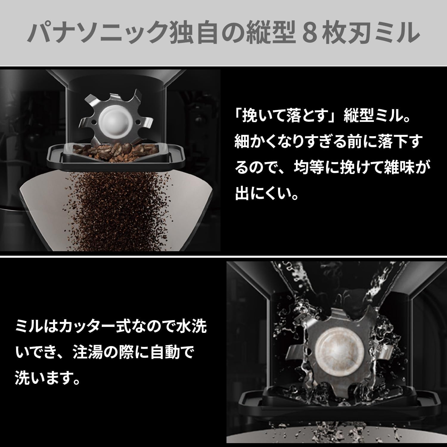 Panasonic NC-A58-K Coffee Maker, Fully Automatic with Mill, Boiling Water Purification Function, Equipped with Decafe Bean Course, Black