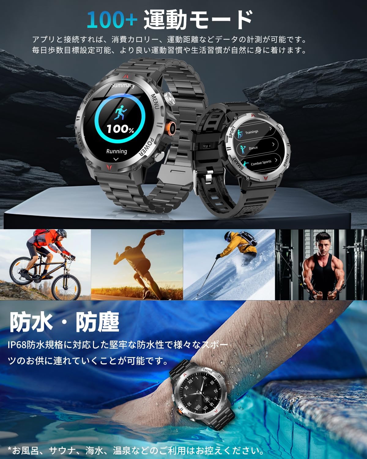 Smart Watch (2025 Improved Version), Military Standards, Flashlight, Bluetooth 5.3 Calls, LINE/Message Notification, Dustproof and Waterproof, 100+ Exercise Modes, GPS Exercise Recording, Sports