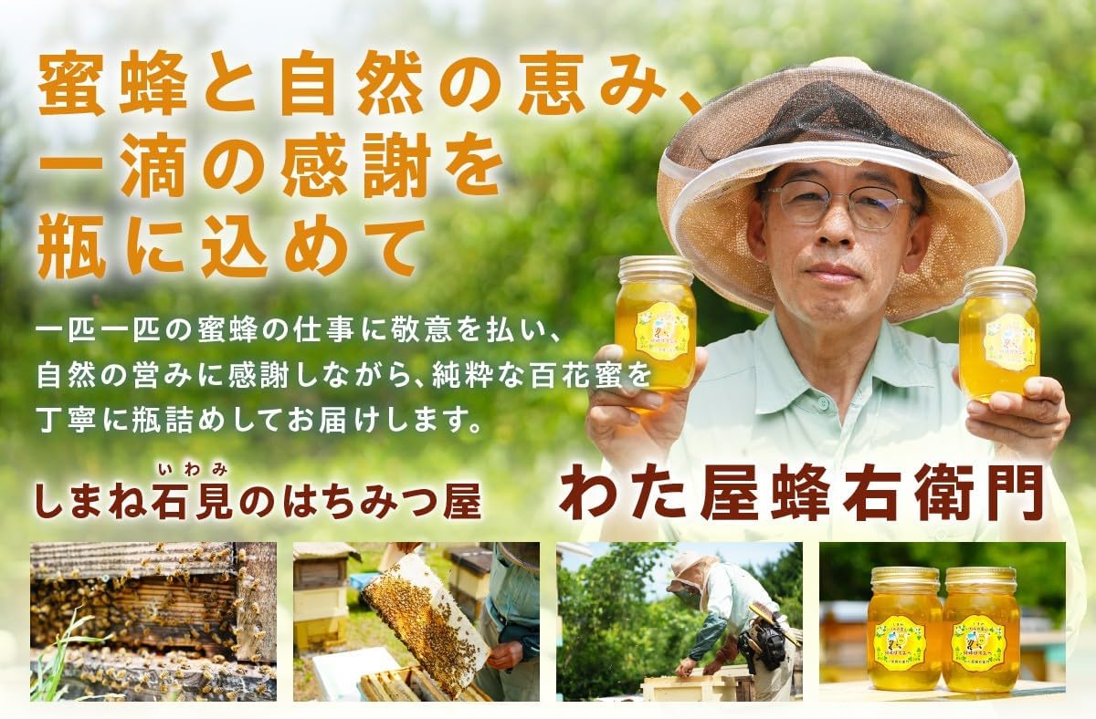 Domestic Pure Multi-flower Honey from Shimane Hamada｜Wataya Hachiuemon Sannen Iwa no Satoyama Honey, Additive-free Honey (500g 1 bottle)
