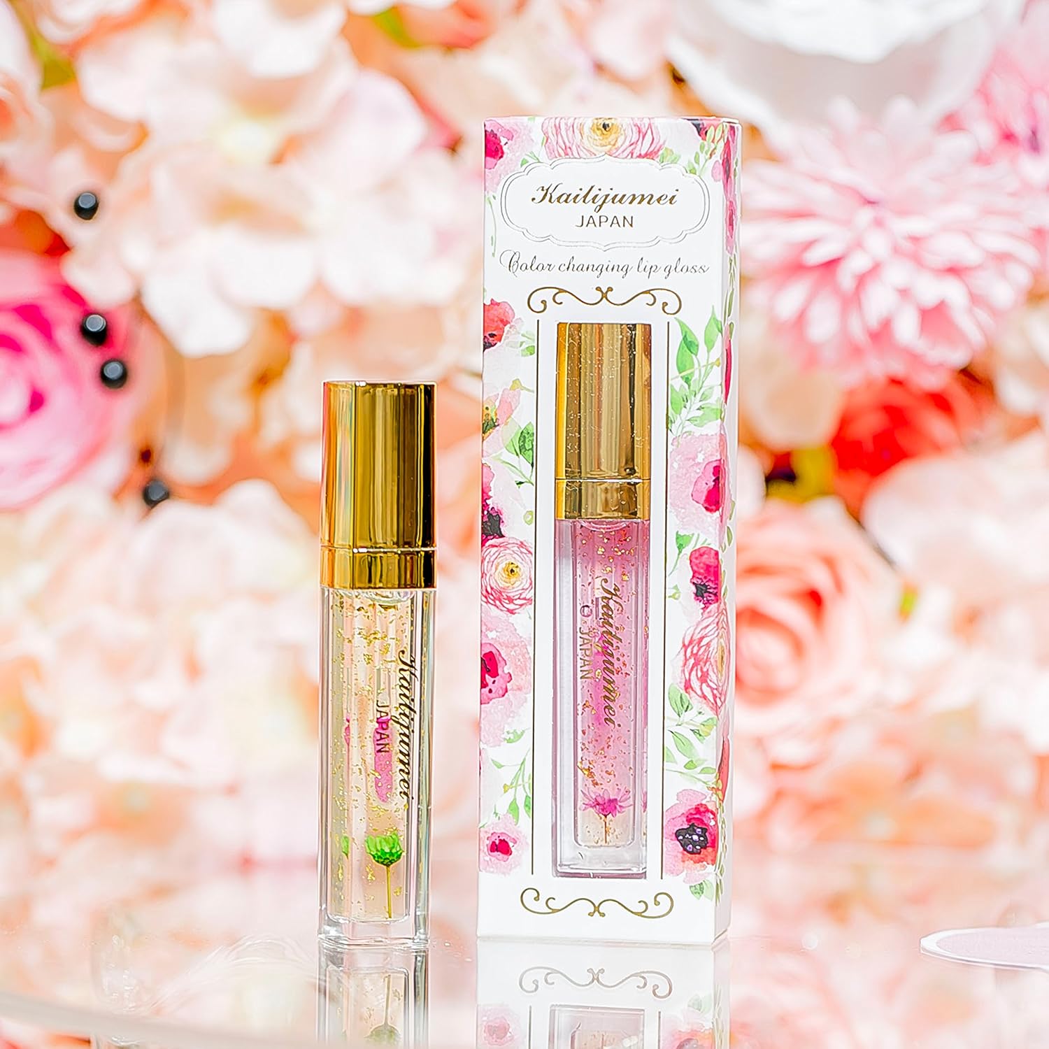 Kailijumei Lip Gloss, Liquid Beauty Product, Contains Flowers, Transparent, Authentic Japanese Product, Cute, Makes a Great Gift, For Use at Night safety pink