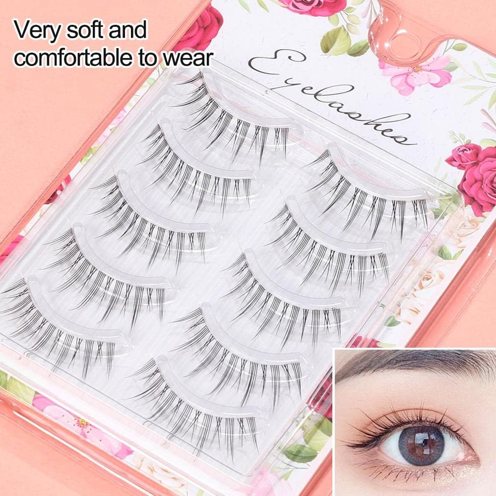 False Eyelashes 5 Pairs Thin Transparent Stem Natural Faux False Eyelashes Beginner Makeup Tools Handmade Ultra Light Eyelashes