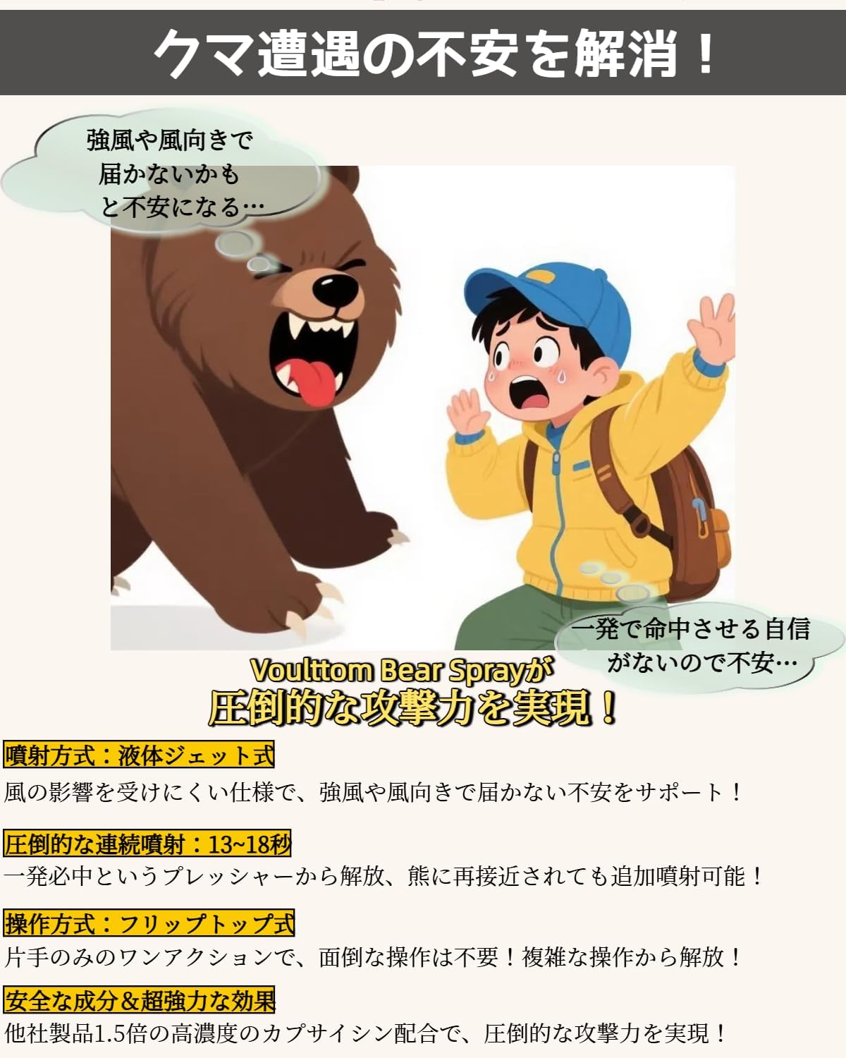 護身用グッズ 熊撃退スプレー 熊スプレー くまよけグッズ キャンプ 登山 アウトドア 専用ホルスター付き 大容量