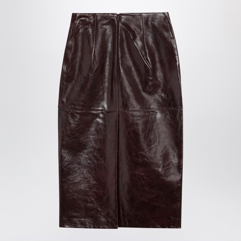 Sportmax スポーツマックス バーガンディ レザー ペンシル スカート - Image 5