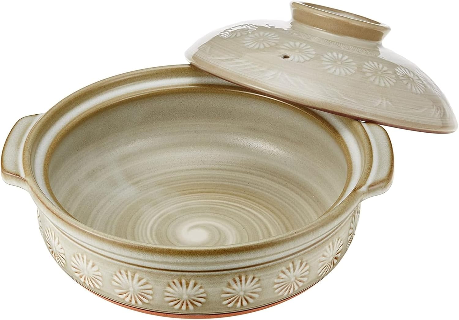 【正規品】 萬古焼 銀峯 土鍋 (深鍋) 10号 4-5人用 花三島 直火対応 保温性 日本製 21101