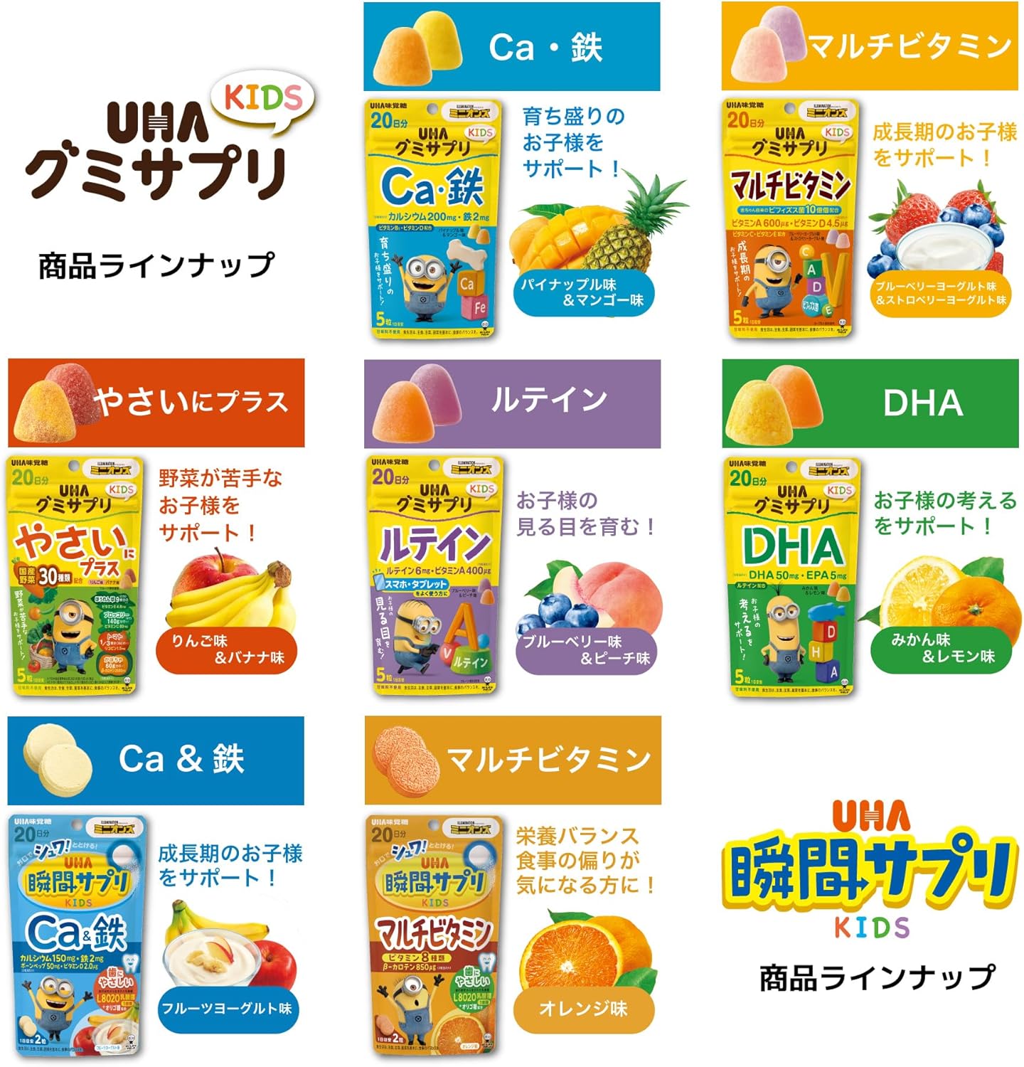 UHA Instant Supplement KIDS Calcium & Iron, 20 Day Supply, Minion, Set of 2, Bonus Included
