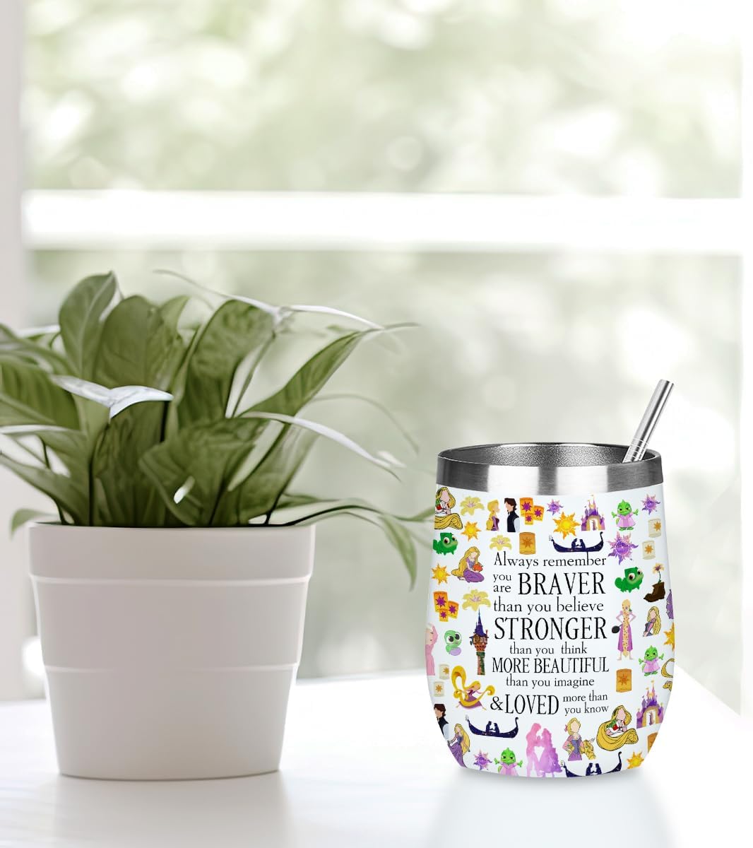 Vaso de vino mágico lindo, regalo de cumpleaños de Navidad con personajes inspirados para mujeres, mamá, regalos de aliento inspiradores mágicos, taza de café aislada de acero inoxidable de 12 onzas