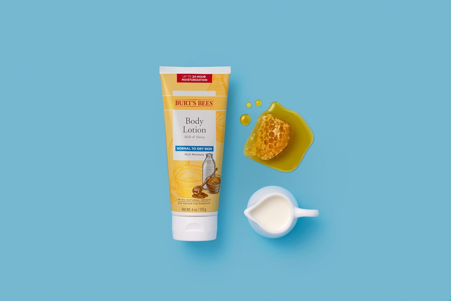 Burts Bees Loción corporal para piel normal a seca con leche y miel, 6 onzas (el paquete puede variar)