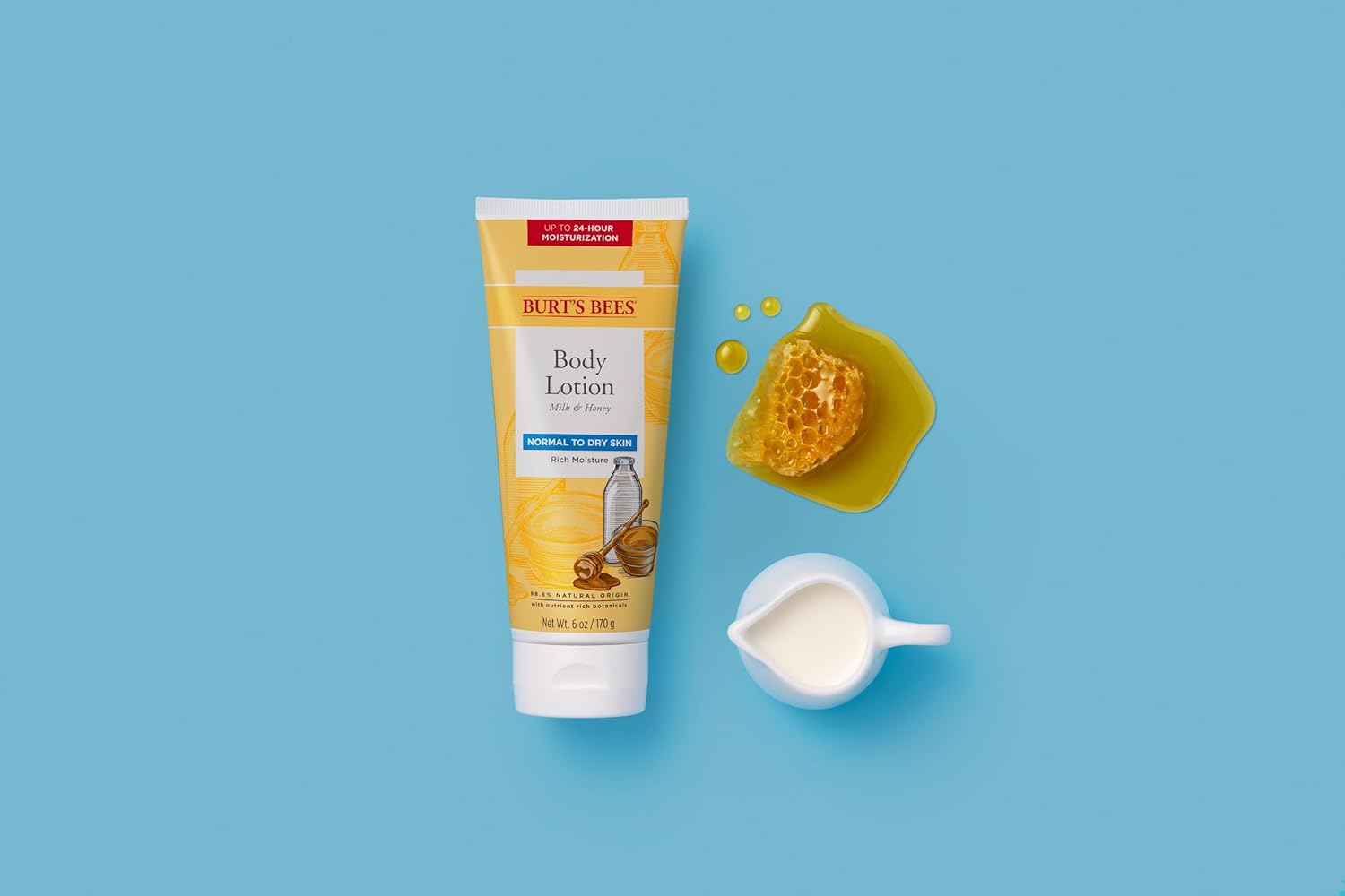 Burts Bees Loción corporal para piel normal a seca con leche y miel, 6 onzas (el paquete puede variar)
