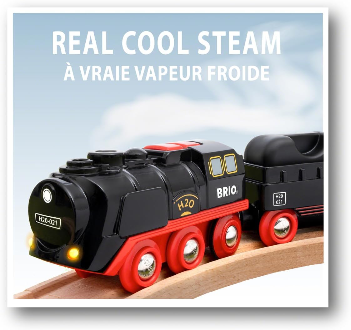 Brio Battery Powered Steam Train 33884, Suitable for Ages 3 and Up (Toy, Wooden Toy, Locomotive, Electric Vehicle, Gift (Birthday/Christmas))