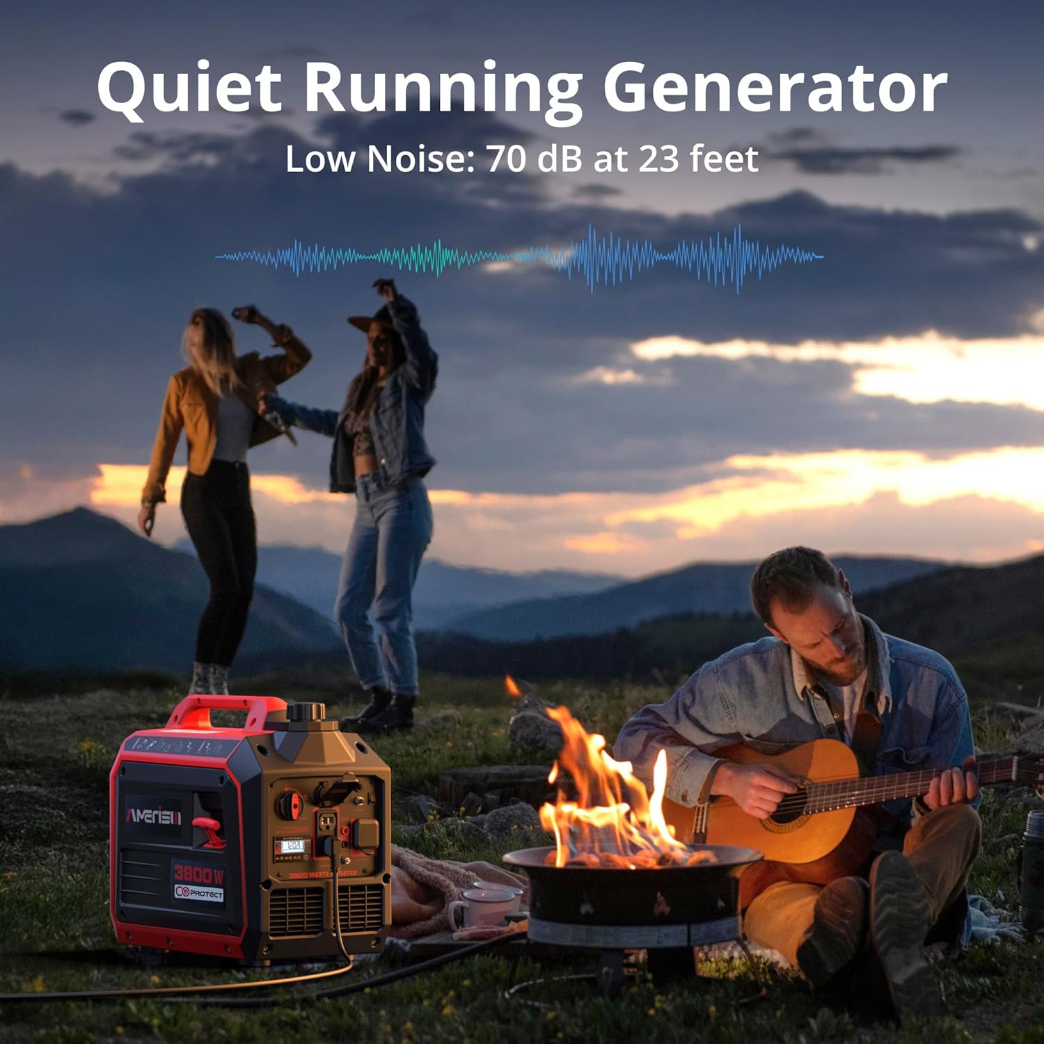 3800W Gas Powered Portable Inverter Generator with CO Sensor Gas Generator ECO Mode Digital Display Parallel Support EPA Compliant Long Working Time Camping Tailgate Home Quiet Lightweight