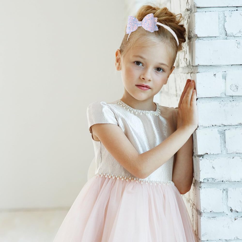 DRESHOW Girls Bow Headbands Glitter Headband for Childs Heart Star Headband for Toddlers Teens