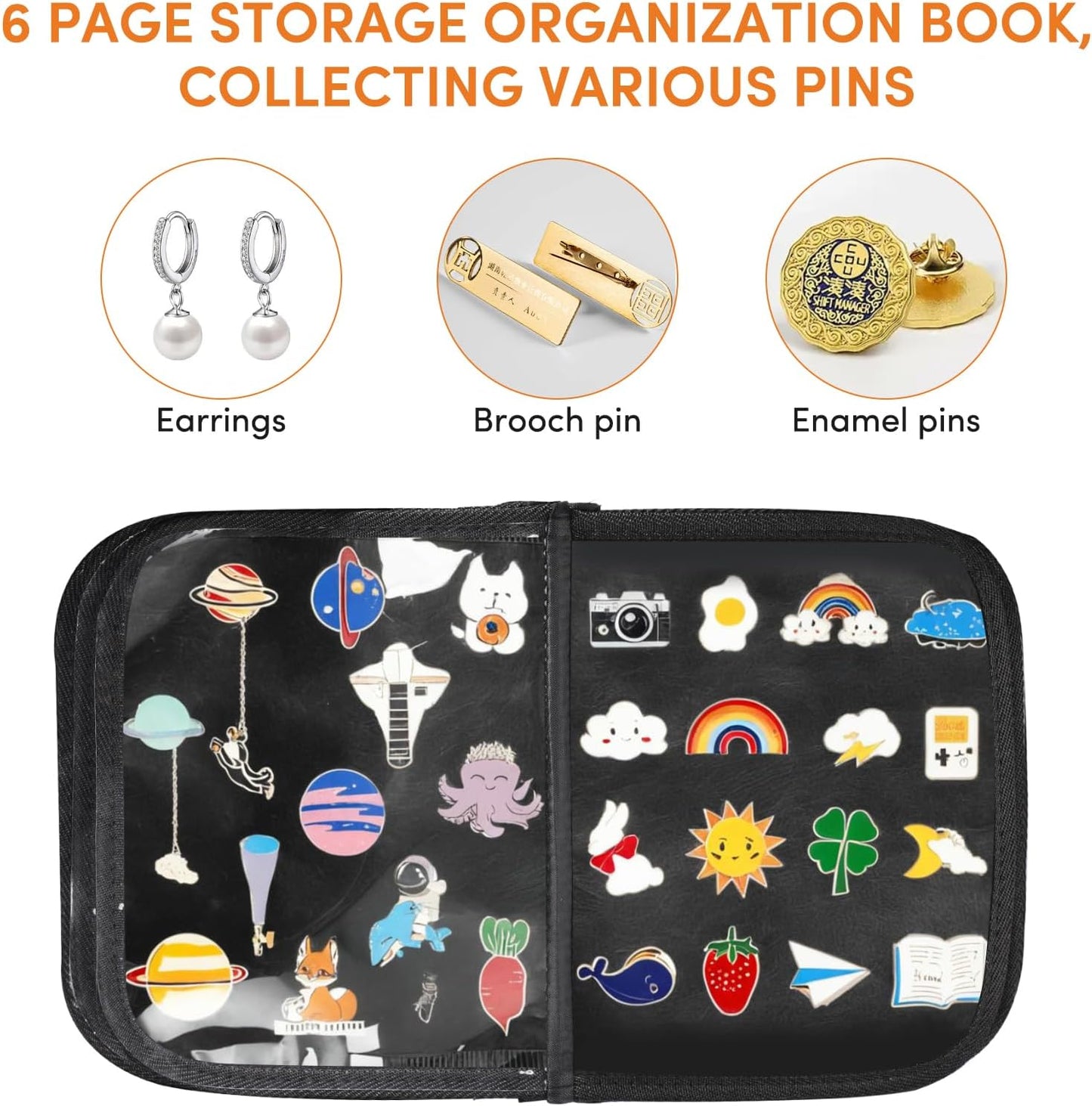 Libros de pines para coleccionistas, páginas de visualización de pines esmaltados, estuche de transporte de alfileres de 6 páginas, bolsa de exhibición de broches de viaje con película protectora, asas