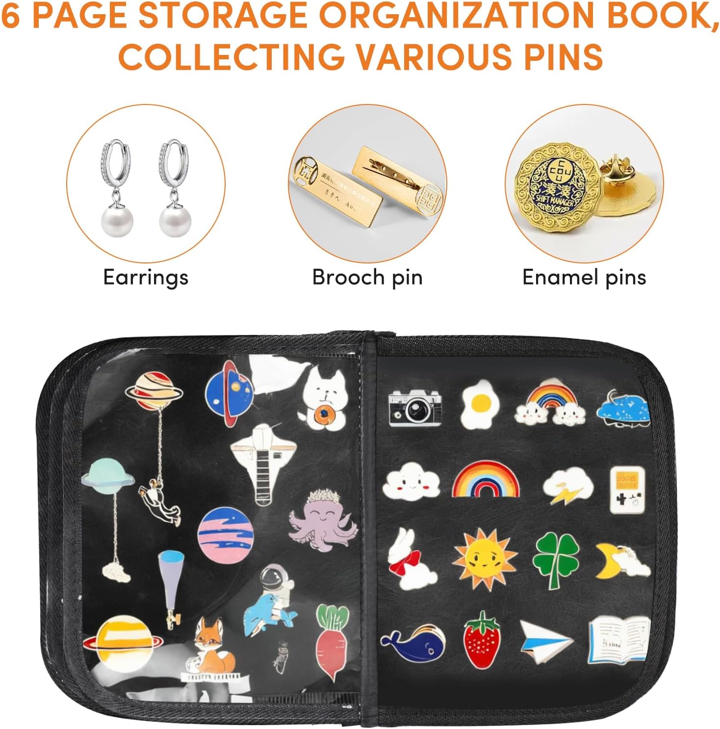 Libros de pines para coleccionistas, páginas de visualización de pines esmaltados, estuche de transporte de alfileres de 6 páginas, bolsa de exhibición de broches de viaje con película protectora, asas