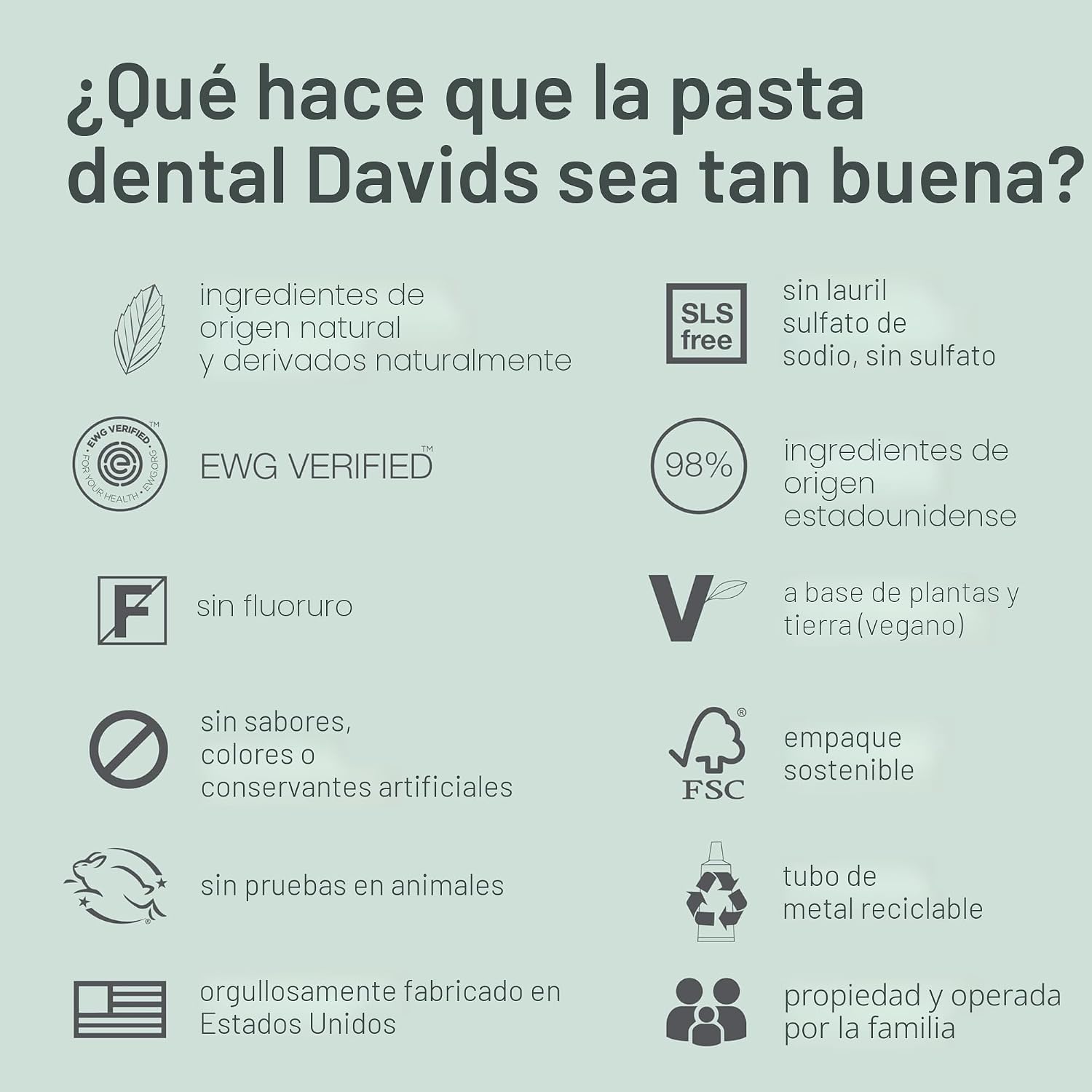 Davids Pasta de dientes sin flúor, blanqueamiento dental, antiplaca, sin SLS (sulfato), promueve la salud del esmalte, desintoxicación de boca y encías, verificado por EWG, menta verde natural, 5.25