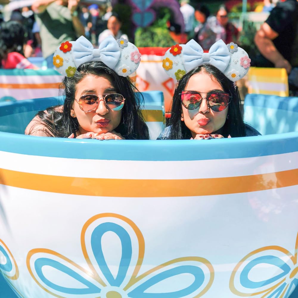 UNSPAZ Diadema de orejas de ratón, orejas de ratón para mujeres y niñas con perla, orejas de parque para viajes, decoraciones de cumpleaños, accesorios para el cabello (azul bebé)
