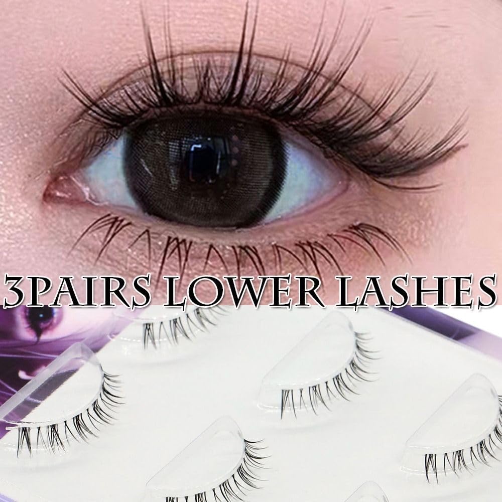 3 Pairs Tie Lower Eyelashes Transparent Stem Natural Cartoon Eyelashes Handmade Eye Makeup Tool