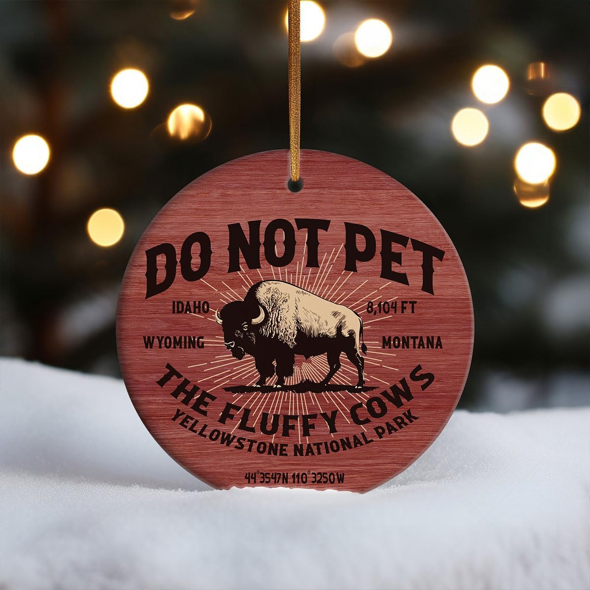 Adorno de Navidad – Adorno de cerámica «Do Not Pet The Fluffy Cows», recuerdo de bisonte del Parque Nacional de Yellowstone, divertido regalo de vida silvestre para amantes del parque