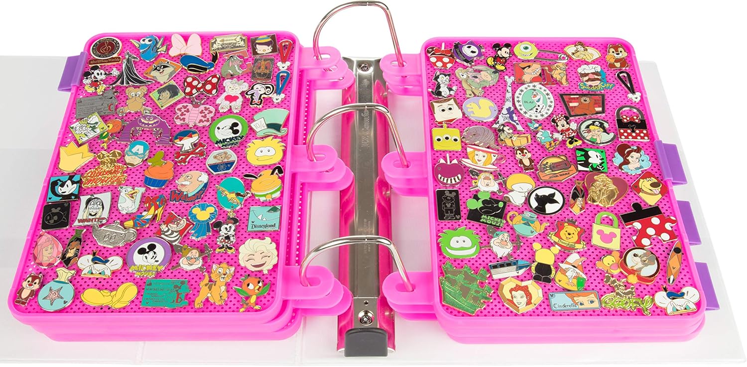 Páginas de exhibición de pines esmaltados (1 unidad) – Muestra e intercambia tus pines coleccionables de Disney en cualquier carpeta de 3 anillas – Las páginas se colocan planas con pinbacks y no se hunden (rosa, pines no incluidos)