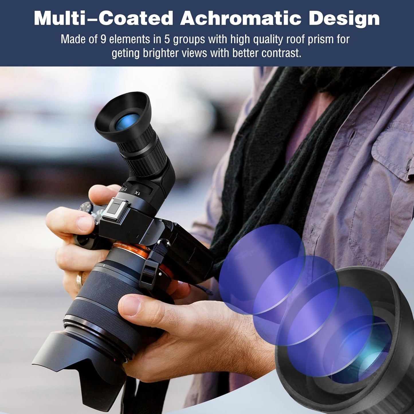 Tydeux Right Angle Viewfinder - 360° Rotation and 1X / 2.5x Magnification Camera Viewfinder with 6 Mount Adapters for Canon Nikon Pentax, Minolta, Dynax, Samsung and More